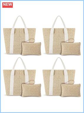 Handwoven Straw Beach Tote Bags Set with Clutches Bridal Shower Gift